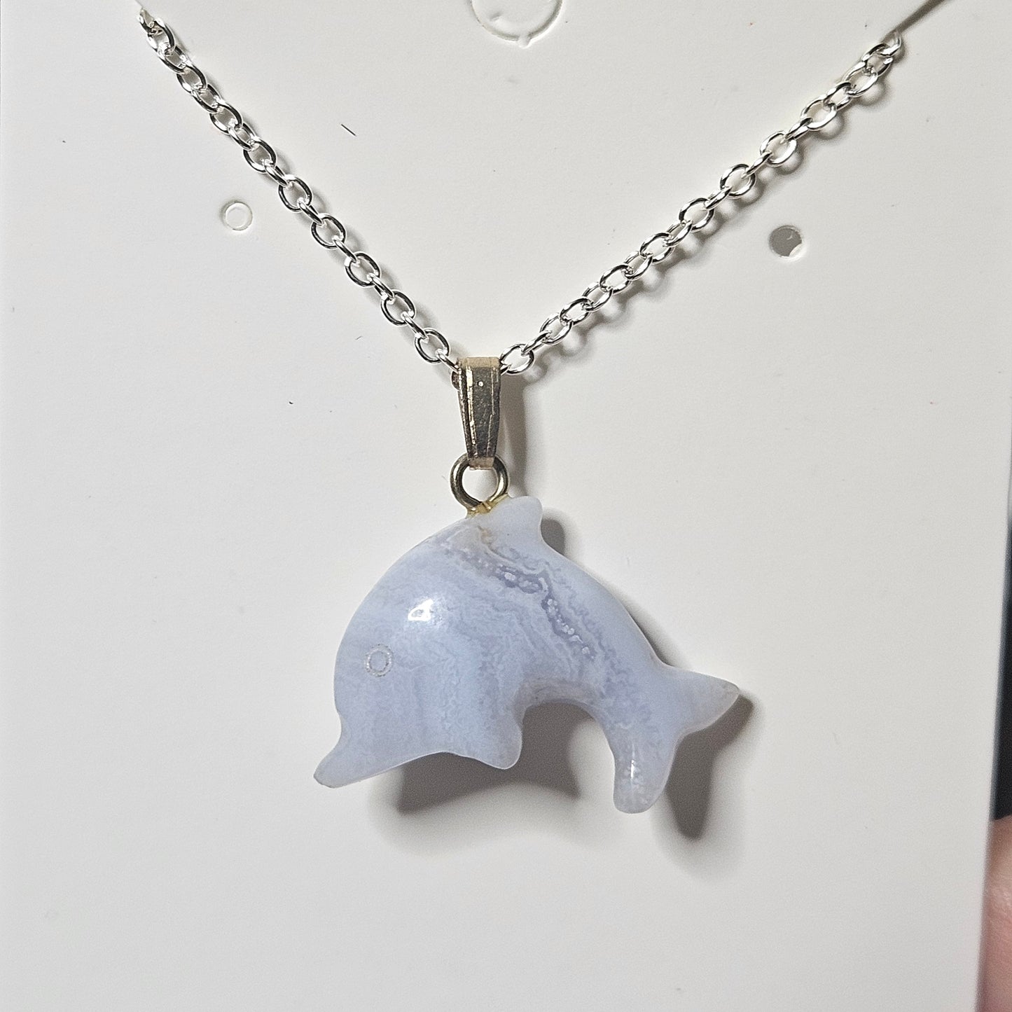 Sterling Silver Blue Lace Agate Dolphin Necklace