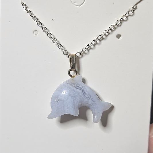 Sterling Silver Blue Lace Agate Dolphin Necklace