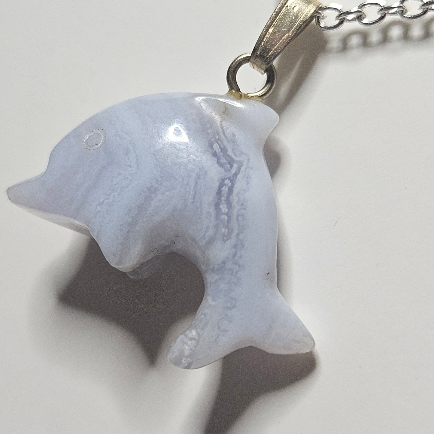 Sterling Silver Blue Lace Agate Dolphin Necklace