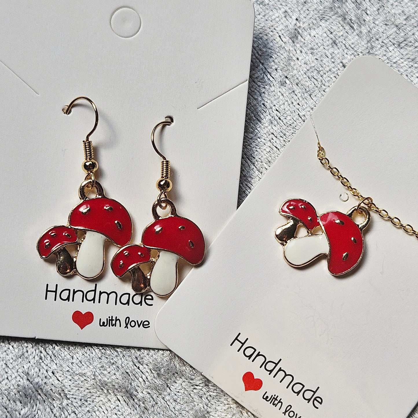 Mushroom Necklace and Earrings Set