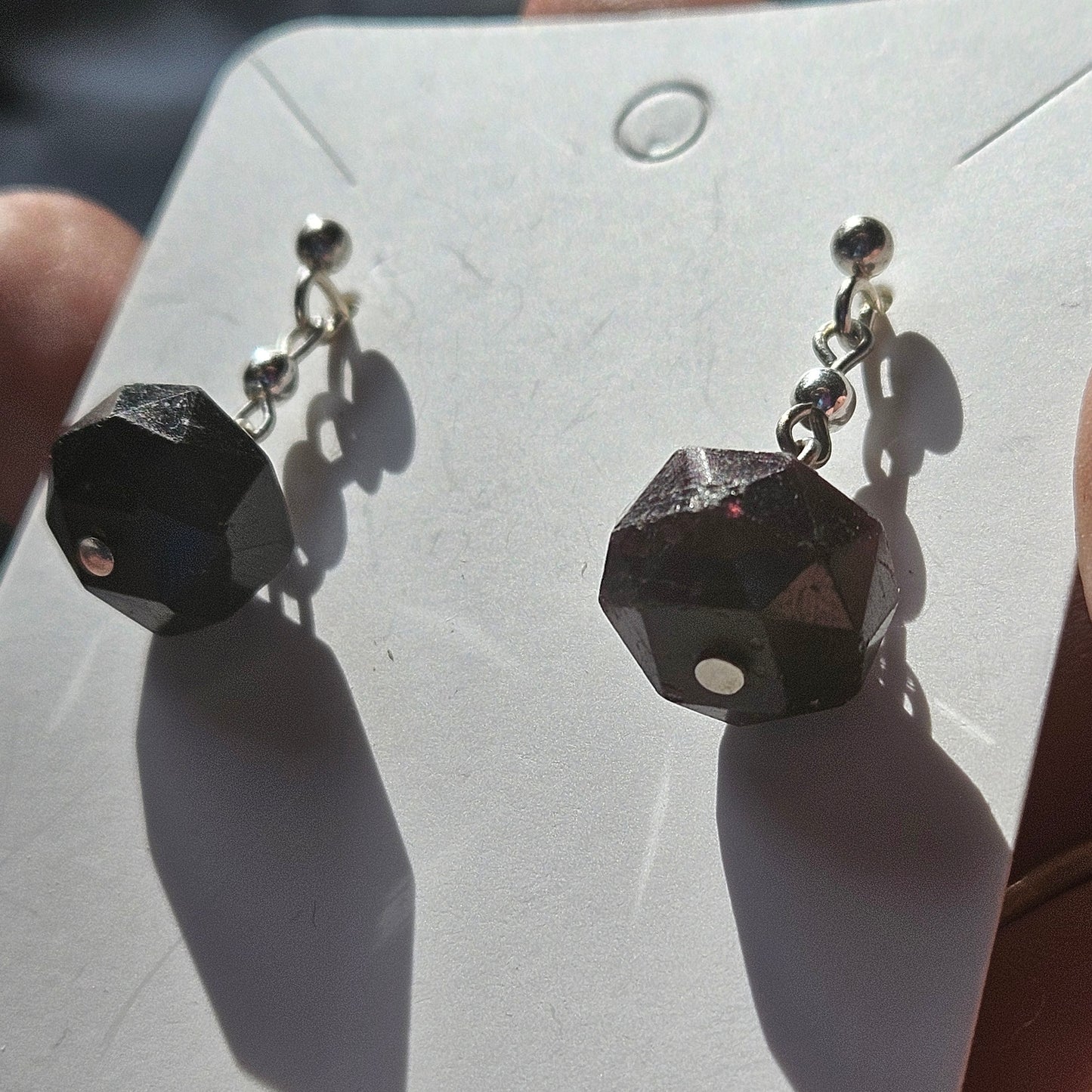 Sterling Silver Garnet Drop Studs