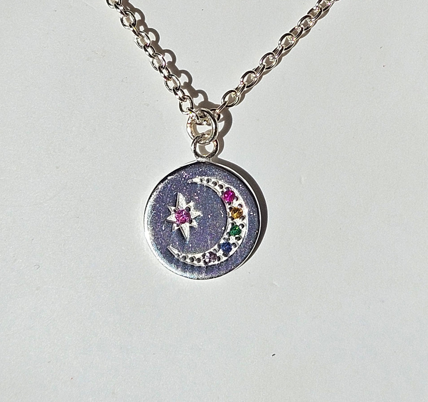 Rainbow Cubic Zirconia Moon and Star Necklace