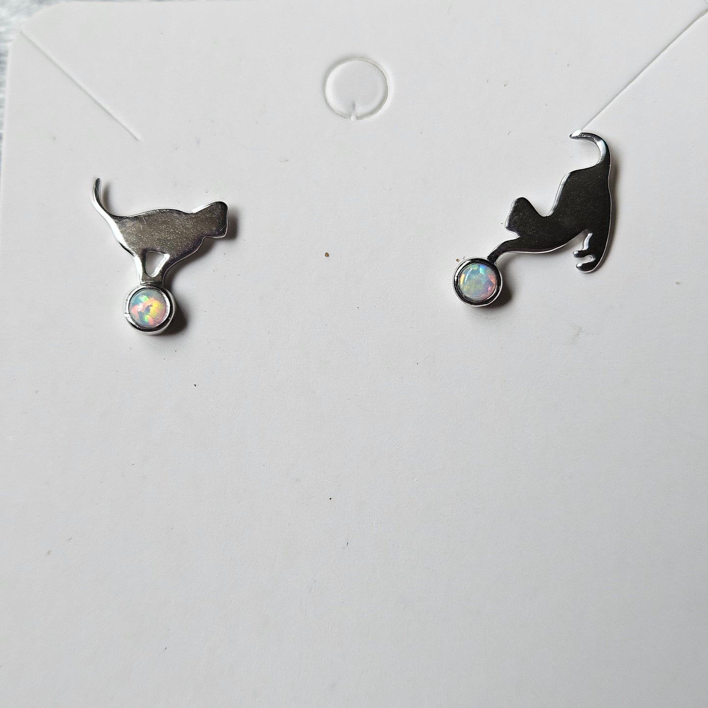 Sterling Silver Opal Cat Studs