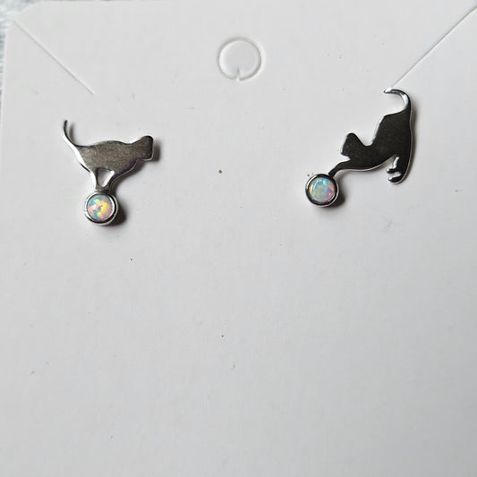 Sterling Silver Opal Cat Studs