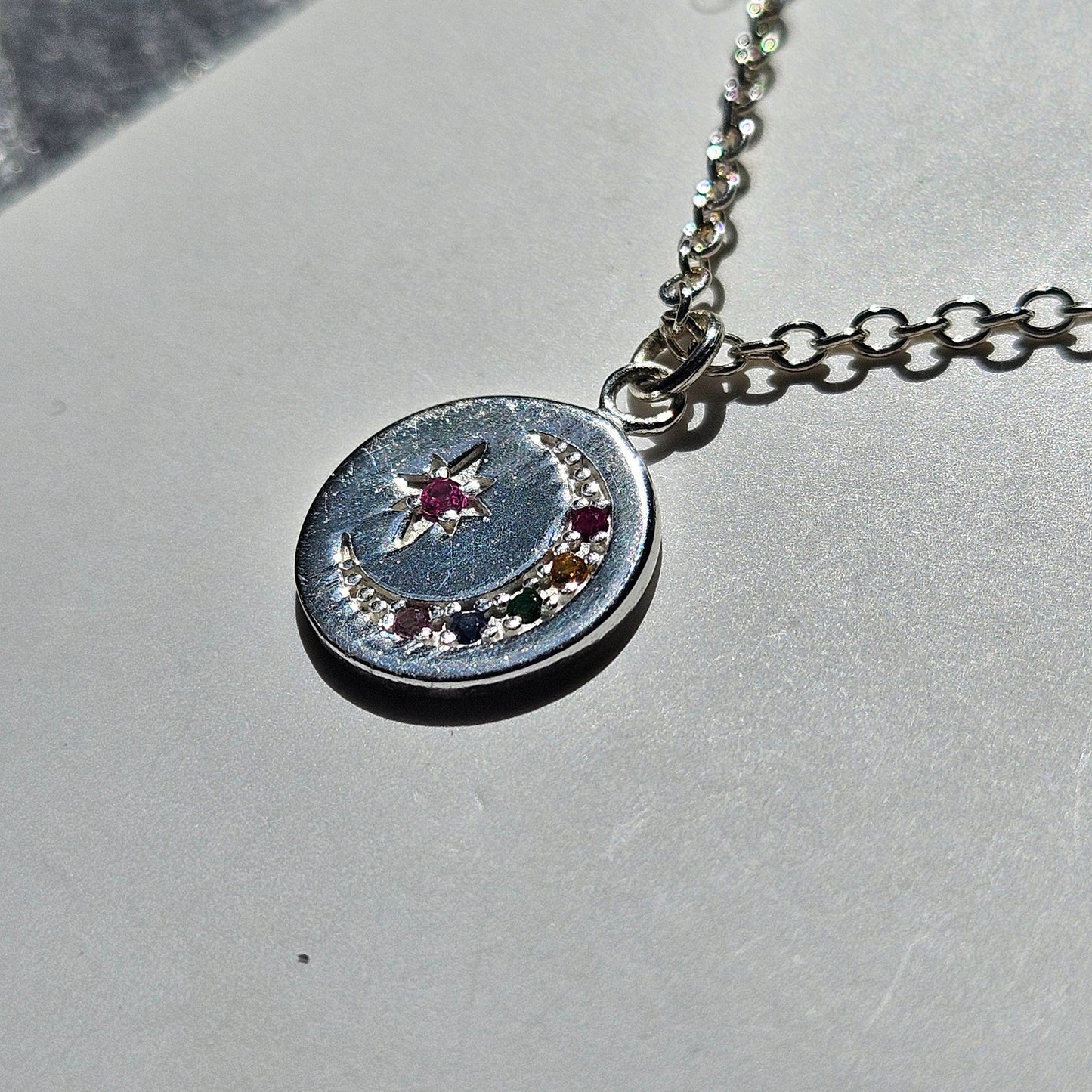 Rainbow Cubic Zirconia Moon and Star Necklace