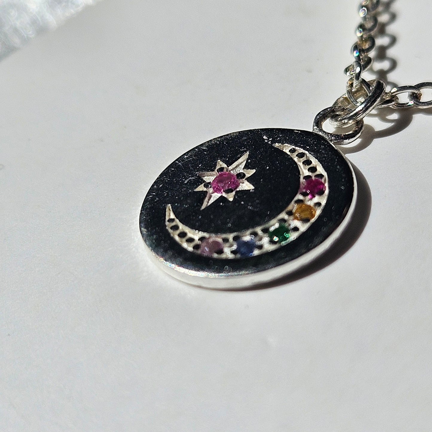 Rainbow Cubic Zirconia Moon and Star Necklace