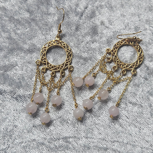 Rose Quartz Chandelier Earrings