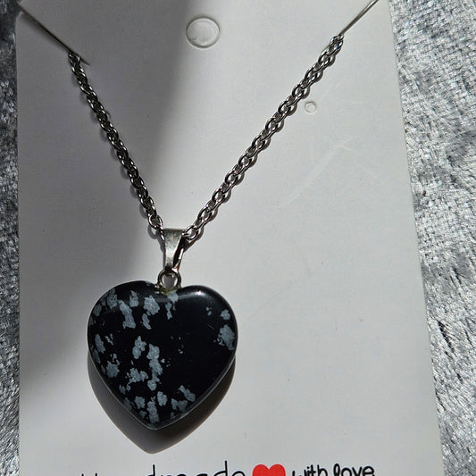 Snowflake Obsidian Heart Necklace