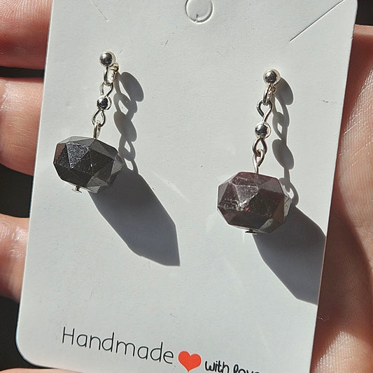 Sterling Silver Garnet Drop Studs