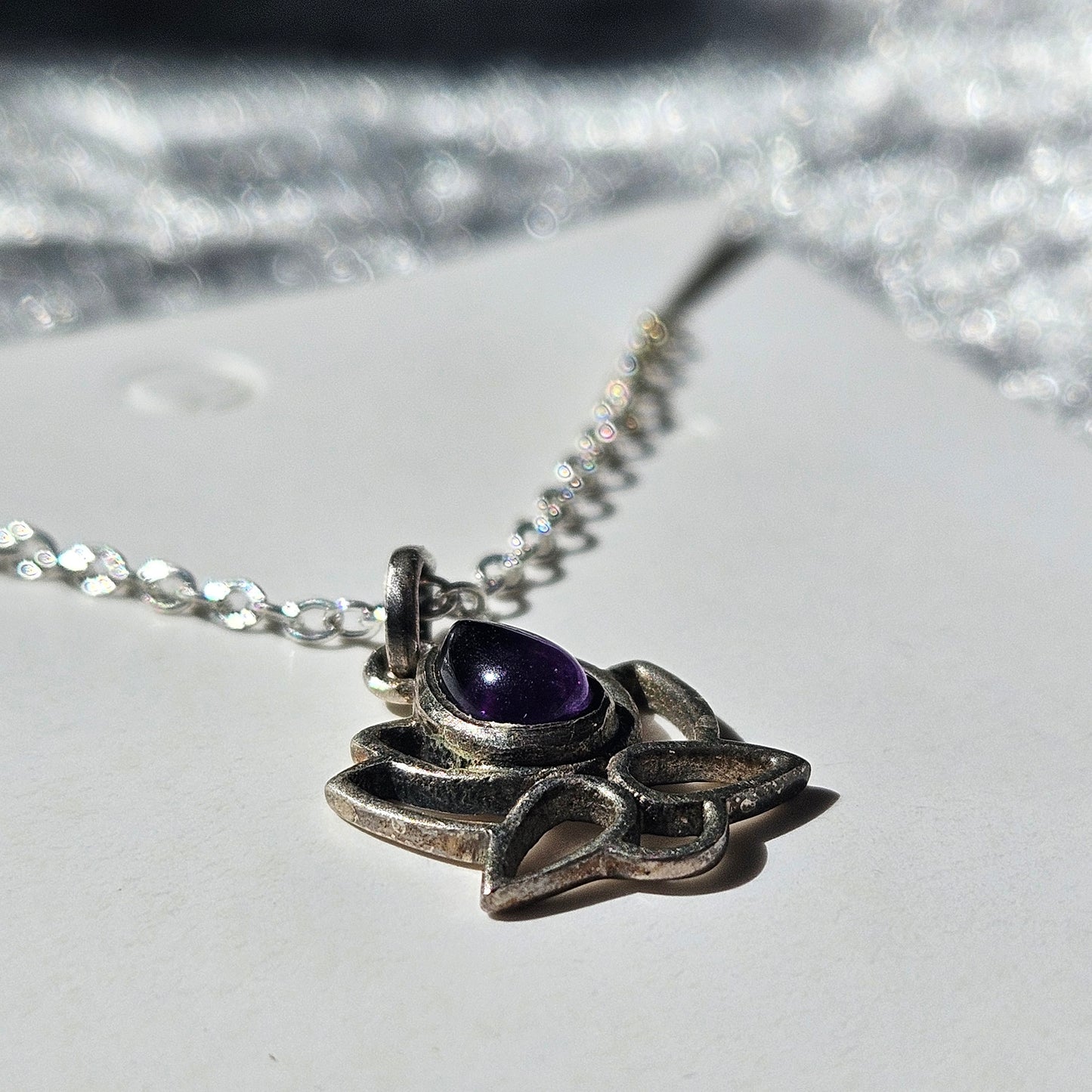 Amethyst Lotus Sterling Silver Necklace