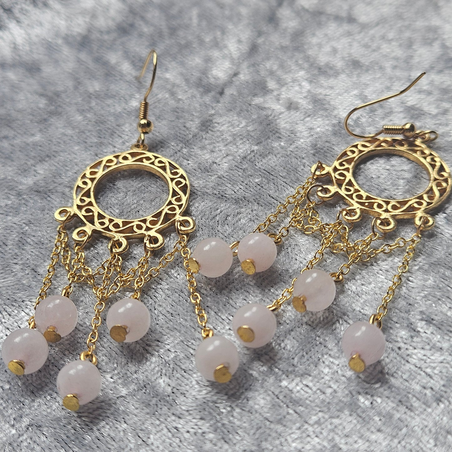 Rose Quartz Chandelier Earrings