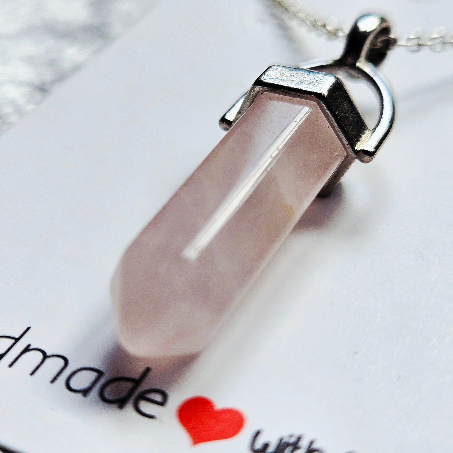 Rose quartz Double Terminated Sterling Silver Necklace