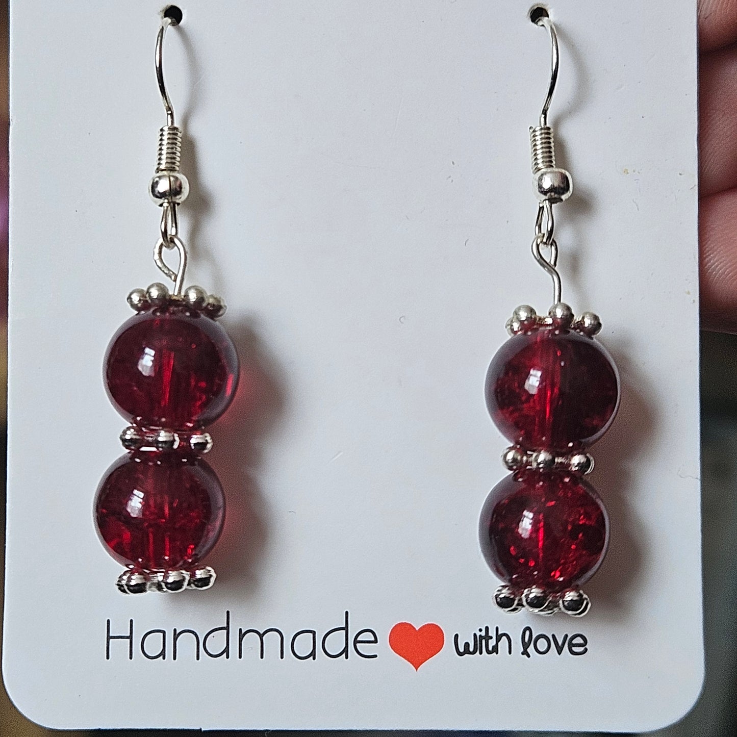 Red Crackle Bead Earrings