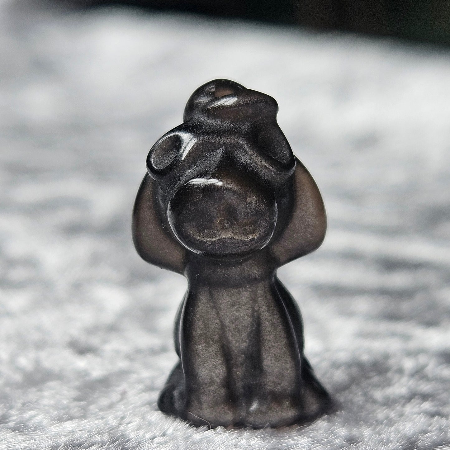 Silver Sheen Obsidian Dog Mini Carving