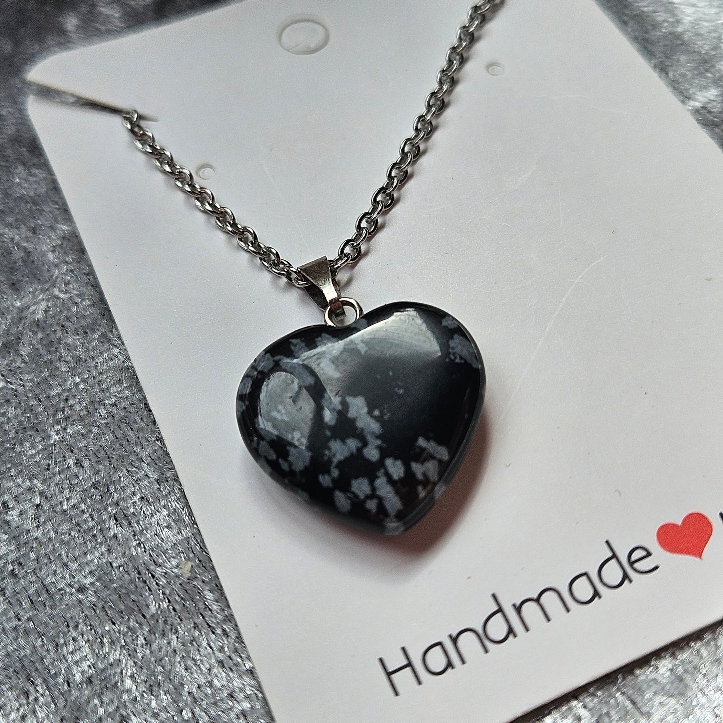 Snowflake Obsidian Heart Necklace
