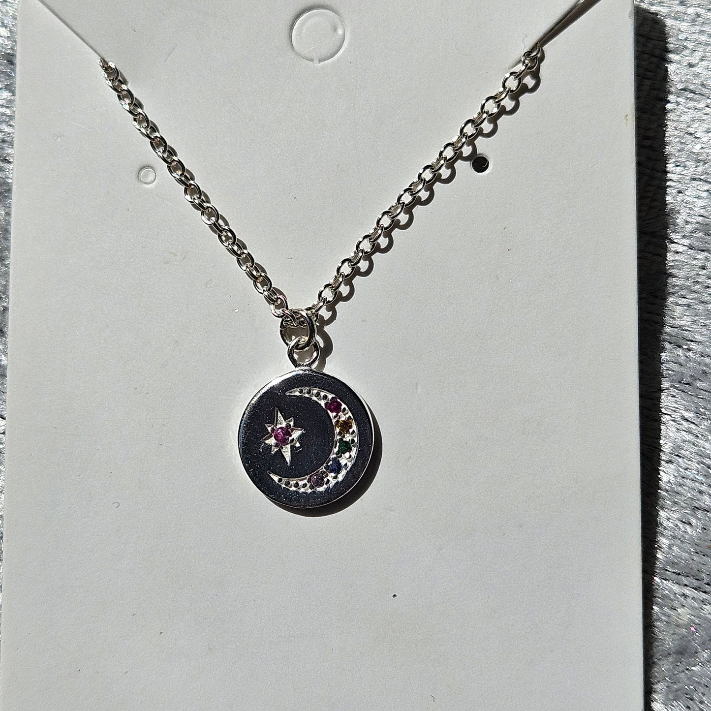 Rainbow Cubic Zirconia Moon and Star Necklace