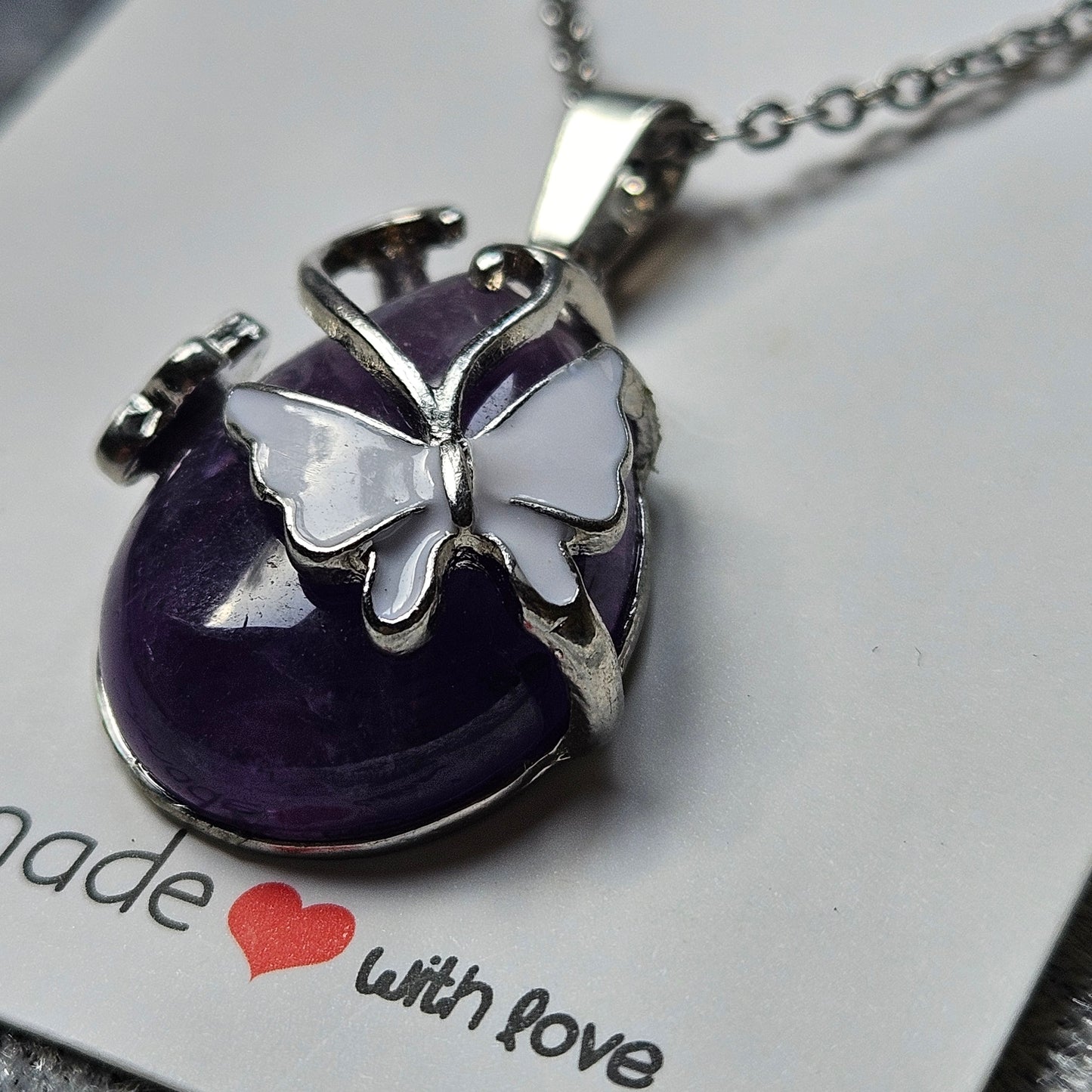 Amethyst and Butterfly Necklace