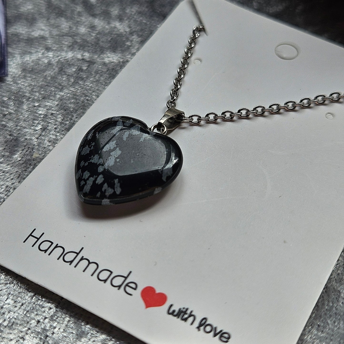 Snowflake Obsidian Heart Necklace