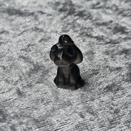 Silver Sheen Obsidian Dog Mini Carving