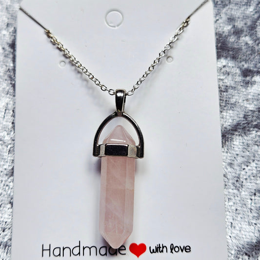 Rose quartz Double Terminated Sterling Silver Necklace