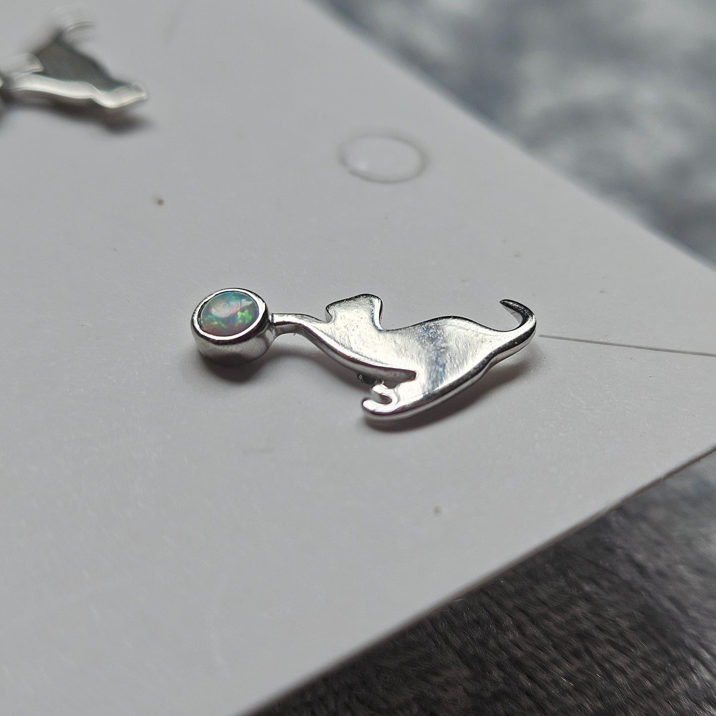 Sterling Silver Opal Cat Studs