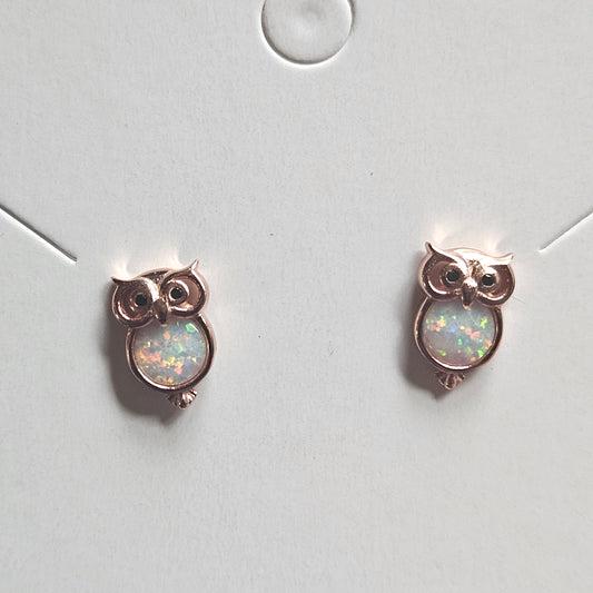 Rose Gold and Opal Owl Studs