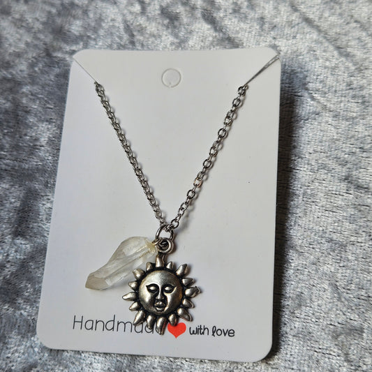 Sun and Clear Quartz Necklace
